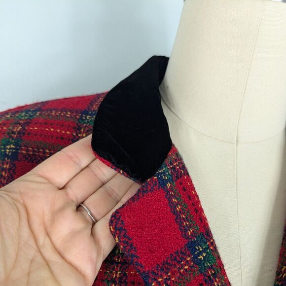 Vintage Talbots Blazer Jacket Plaid Velvet Tartan Holiday Christmas Wool Red 12 - Picture 5 of 13